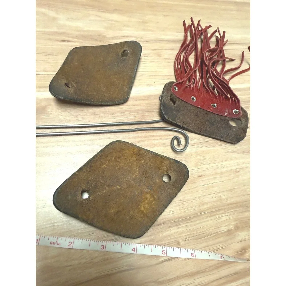 Vintage Leather Hair Slide Barrette Set Fringe Boho 4pc Brown